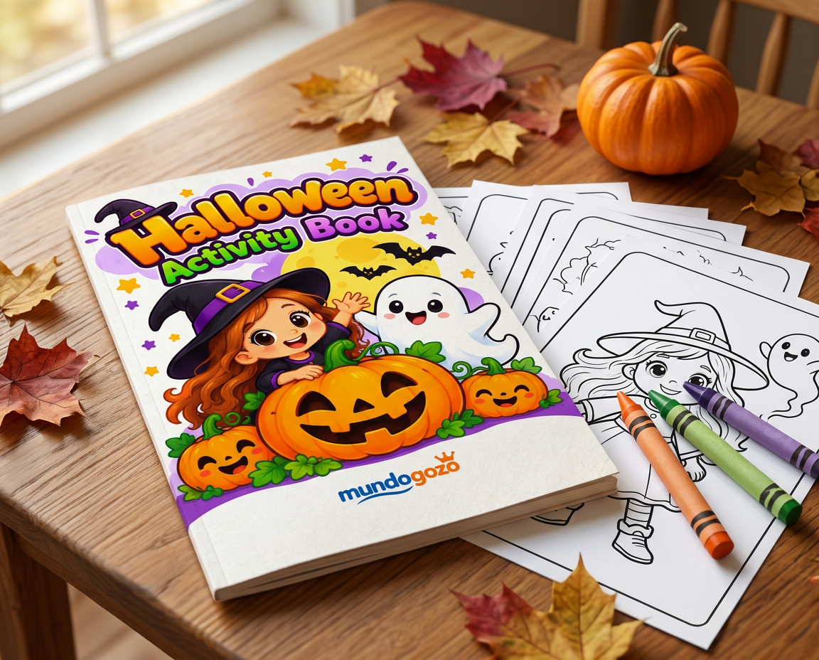 El libro impreso con páginas para colorear y crayones